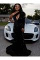 Usine Noir Fourreau Balayage train Paillettes Velours Longue Robes de bal