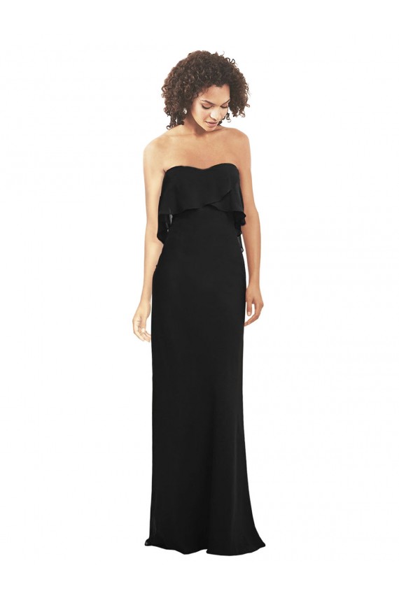 Usine Noir Fourreau Sans bretelle Mousseline Longue Robes demoiselle d'honneur