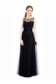 Usine Noir Trapèze Bateau Illusion Tulle Dentelle Longue Robes demoiselle d'honneur