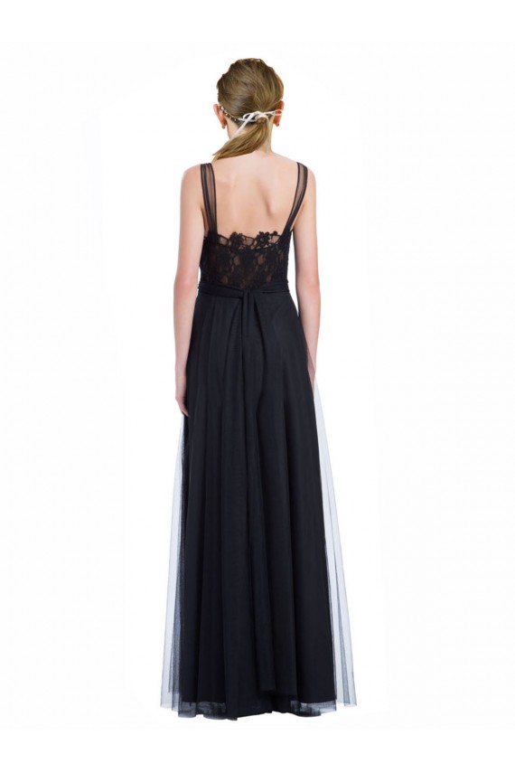 Usine Noir Trapèze Bateau Illusion Tulle Dentelle Longue Robes demoiselle d'honneur