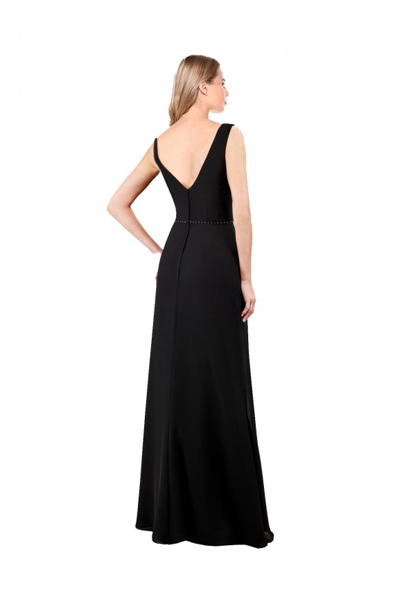 Usine Noir Trapèze Col V Mousseline Longue Robes demoiselle d'honneur / Robes de bal