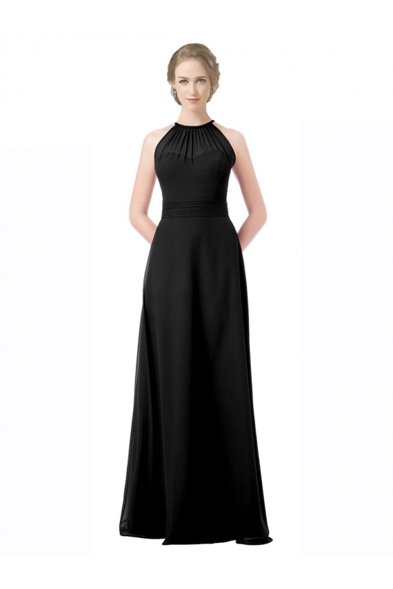 Usine Noir Trapèze Licou Mousseline Longue Robes demoiselle d'honneur