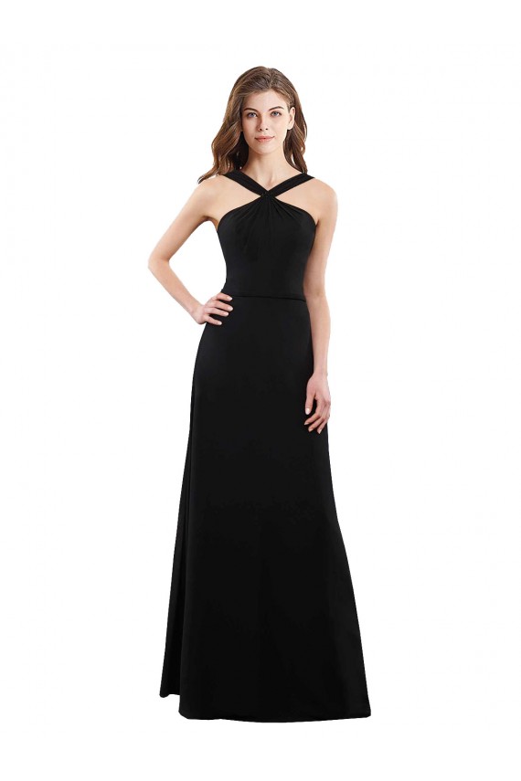 Usine Noir Trapèze Licou Mousseline Longue Robes demoiselle d'honneur