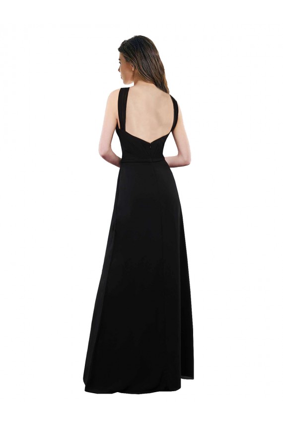 Usine Noir Trapèze Licou Mousseline Longue Robes demoiselle d'honneur