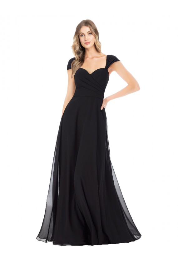 Usine Noir Trapèze Mousseline Longue Robes demoiselle d'honneur