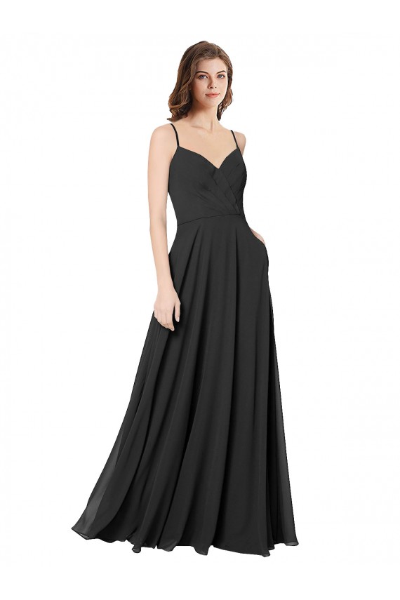 Usine Noir Trapèze Mousseline Longue Robes demoiselle d'honneur