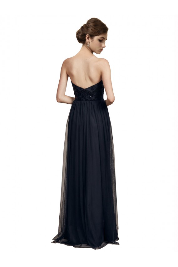 Usine Noir Trapèze Sans bretelle Tulle Longue Robes demoiselle d'honneur