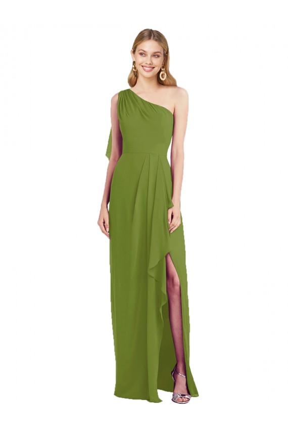 Usine Olive verte Trompette Mousseline Longue Robes demoiselle d'honneur
