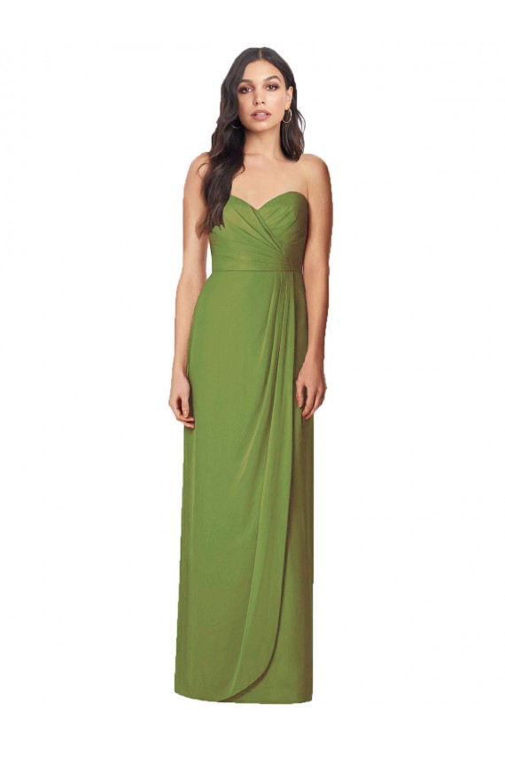 Usine Olive verte Trompette Sans bretelle Mousseline Longue Robes demoiselle d'honneur