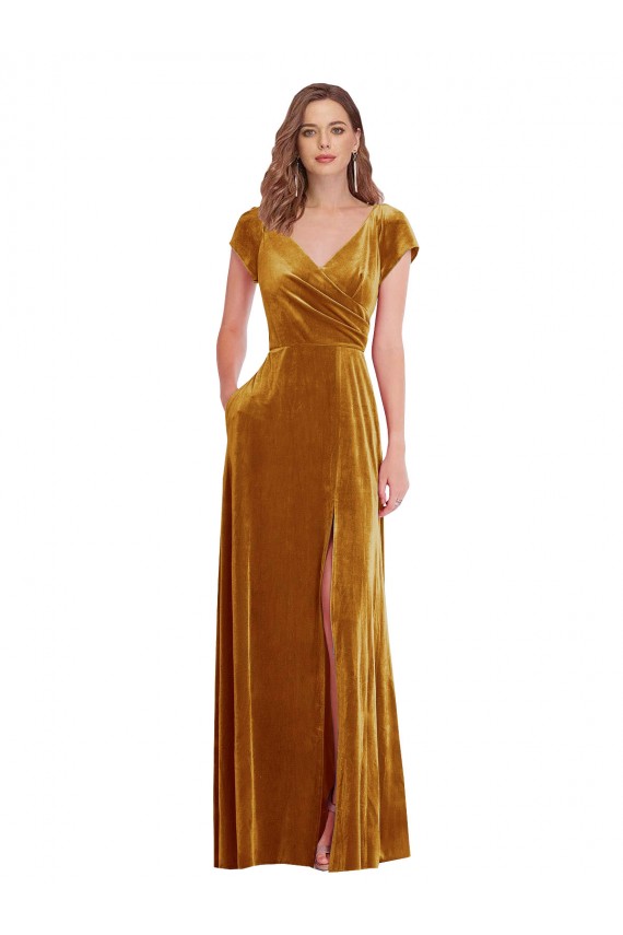 Usine Or Fourreau Col V Velours Stretch Longue Formelles Robes demoiselle d'honneur / Robes de soirée / Robes de bal
