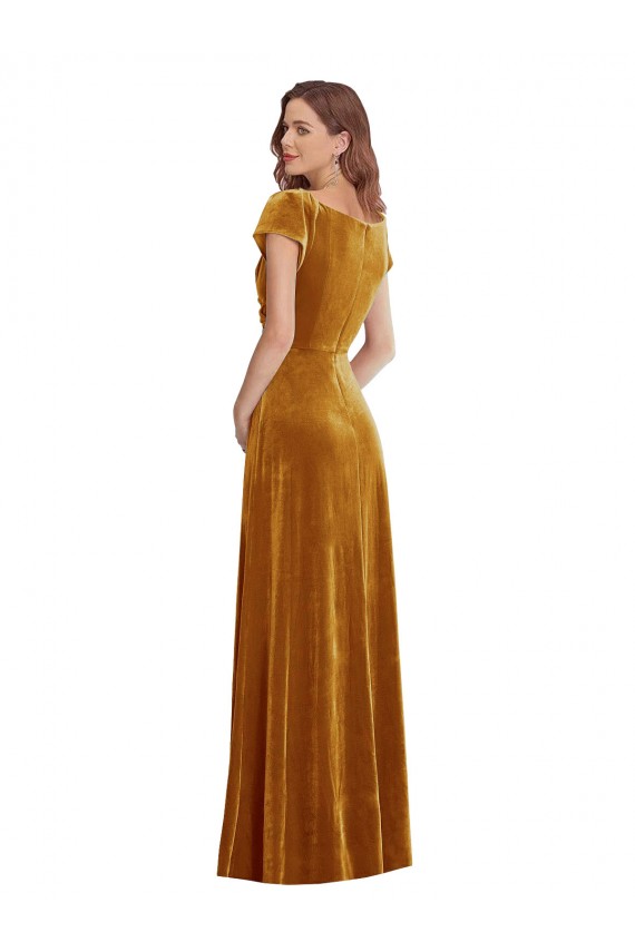 Usine Or Fourreau Col V Velours Stretch Longue Formelles Robes demoiselle d'honneur / Robes de soirée / Robes de bal