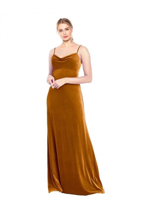 Usine Or Trapèze Bretelles spaghetti Velours Stretch Longue Robes demoiselle d'honneur / Robes de bal