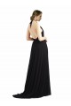 Usine Oyster Argent Trapèze Licou Mousseline Longue Robes demoiselle d'honneur