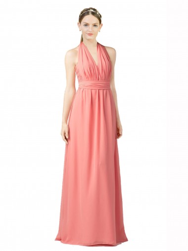 Usine Pastèque Trapèze Licou Mousseline Longue Robes demoiselle d'honneur