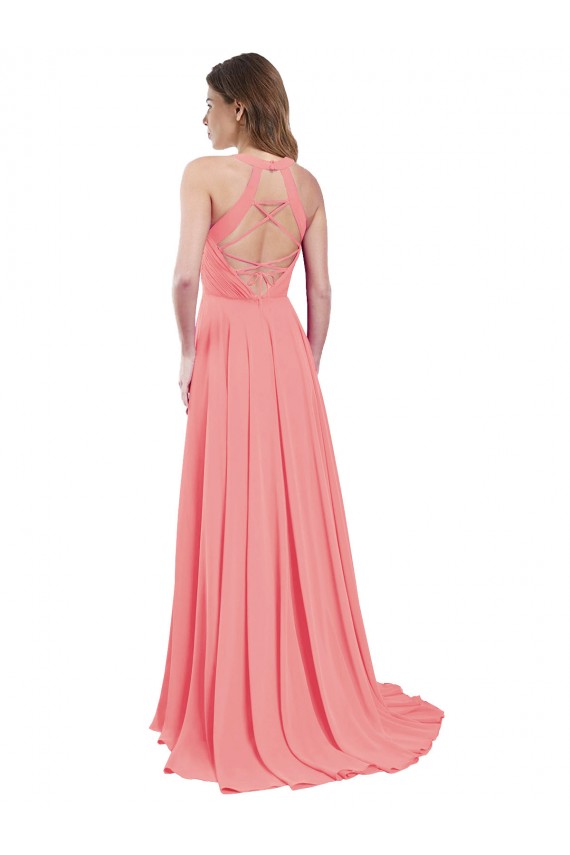 Usine Pastèque Trapèze Licou Mousseline Longue Robes demoiselle d'honneur