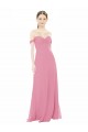 Usine Peau Rose Trapèze Épaule Dénudée Mousseline Longue Robes demoiselle d'honneur