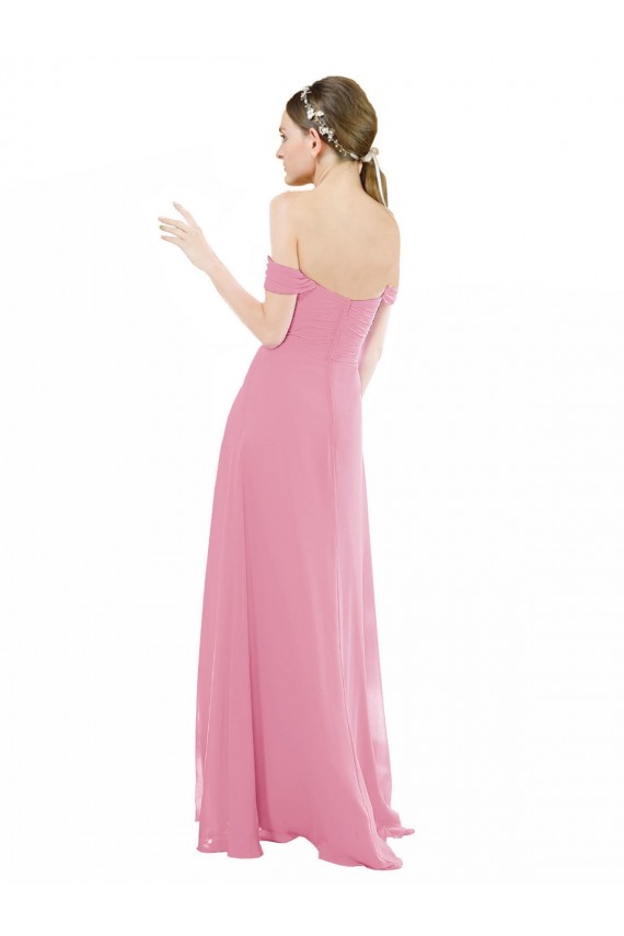 Usine Peau Rose Trapèze Épaule Dénudée Mousseline Longue Robes demoiselle d'honneur