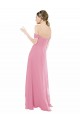 Usine Peau Rose Trapèze Épaule Dénudée Mousseline Longue Robes demoiselle d'honneur