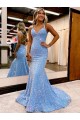 Usine Periwinkle Fourreau Col V Balayage train Paillettes Velours Longue Robes de bal