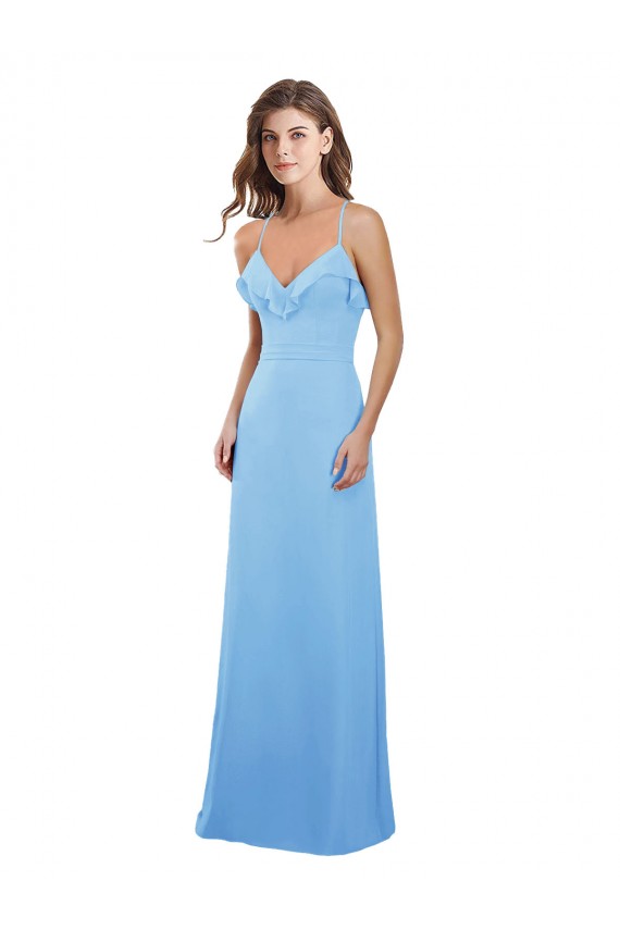 Usine Periwinkle Trapèze Bretelles spaghetti Mousseline Longue Robes demoiselle d'honneur