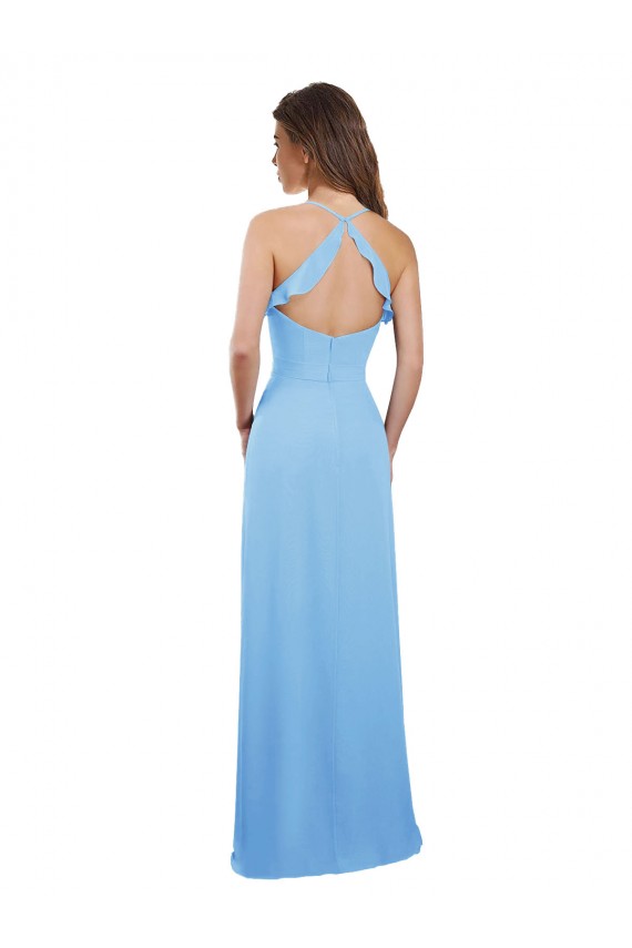 Usine Periwinkle Trapèze Bretelles spaghetti Mousseline Longue Robes demoiselle d'honneur