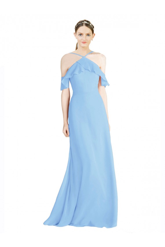 Usine Periwinkle Trapèze Licou Mousseline Longue Robes demoiselle d'honneur