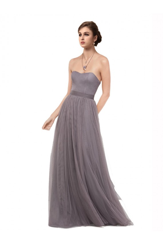 Usine Pewter Trapèze Bretelles spaghetti Tulle Longue Robes demoiselle d'honneur