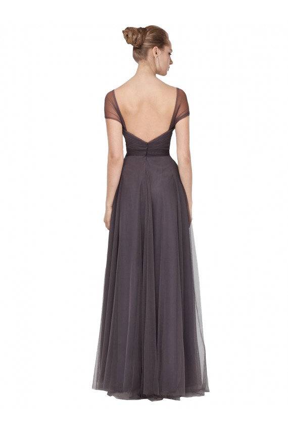 Usine Pewter Trapèze Tulle Longue Robes demoiselle d'honneur