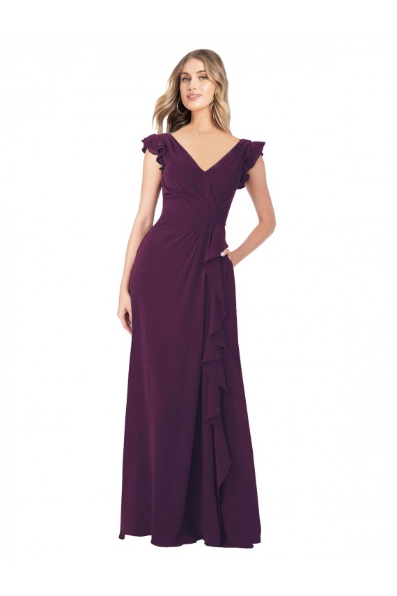 Usine Pourpre Trapèze Col V Mousseline Longue Robes demoiselle d'honneur