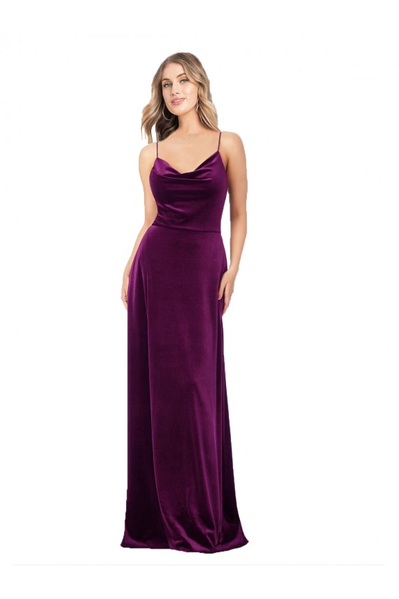 Usine Pourpre Trapèze Scoop Col V Velours Stretch Longue Formelles Robes demoiselle d'honneur / Robes de soirée / Robes de bal