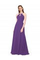 Usine Prune Fourreau Col Haut Mousseline Longue Robes demoiselle d'honneur