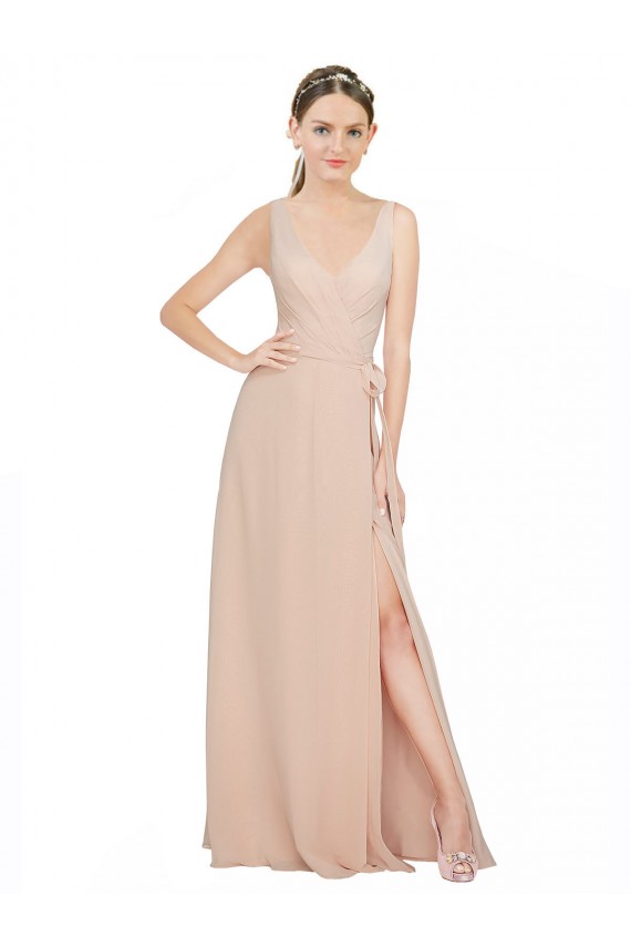 Usine Rose 114 Trapèze Col V Mousseline Longue Robes demoiselle d'honneur