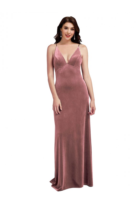 Usine Rose Cannelle Trapèze Col V Velours Stretch Longue Formelles Robes demoiselle d'honneur / Robes de soirée / Robes de bal