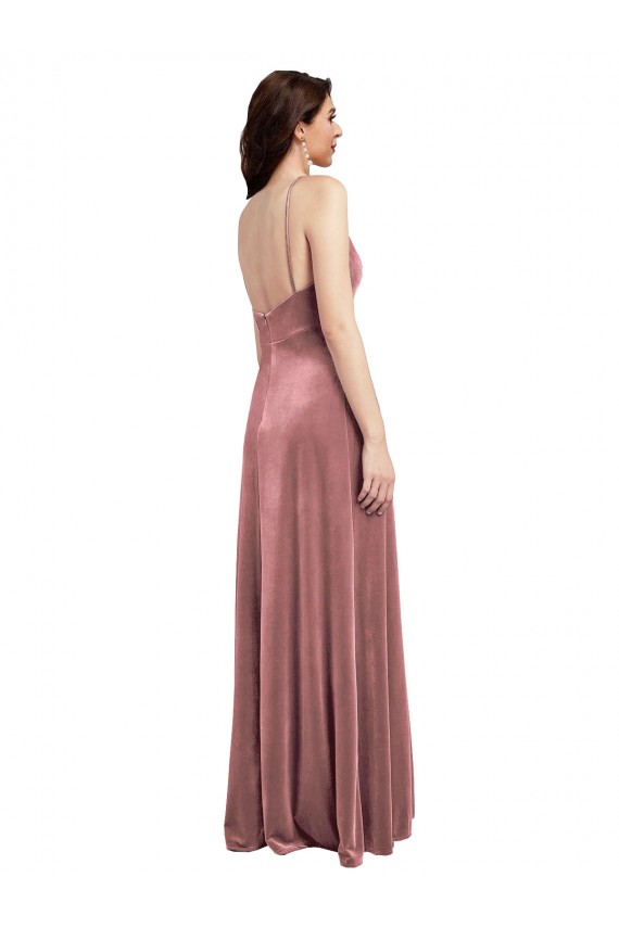 Usine Rose Cannelle Trapèze Col V Velours Stretch Longue Formelles Robes demoiselle d'honneur / Robes de soirée / Robes de bal