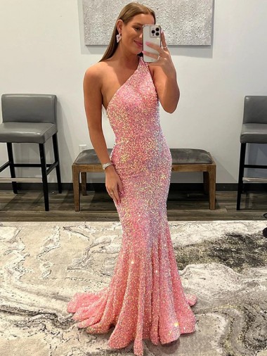 Usine Rose Fourreau Balayage train Paillettes Velours Longue Robes de bal