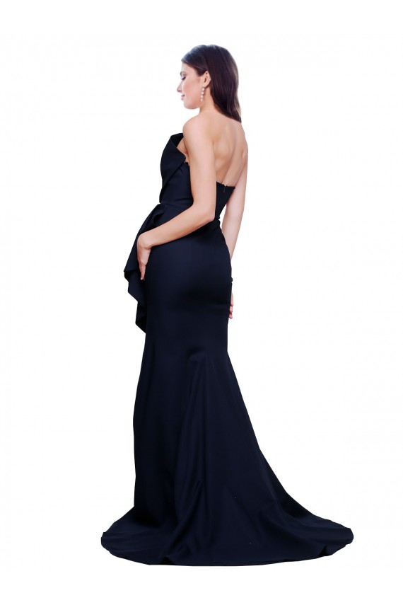 Usine Bleu marine foncé Fourreau Sans bretelle Balayage train Crêpe Stretch Longue Robes demoiselle d'honneur / Robes de bal