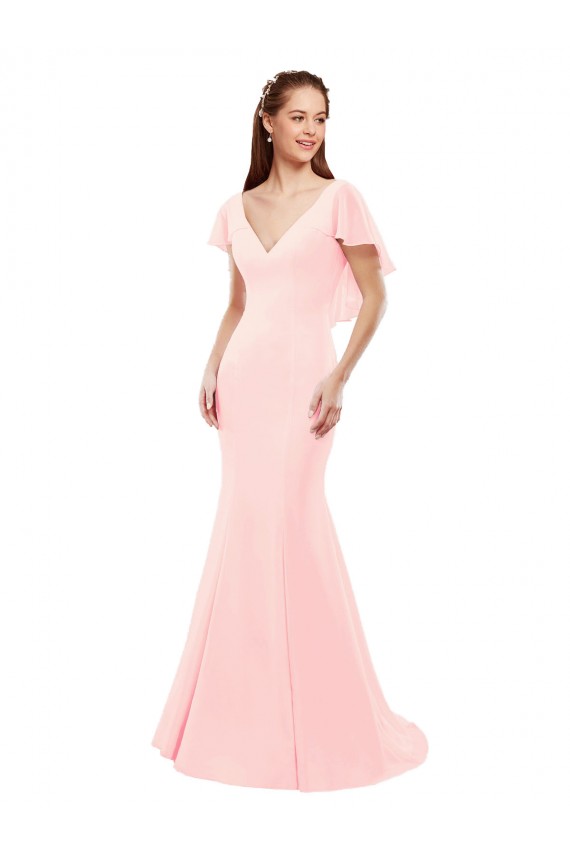 Usine Rose Sirène Col V Mousseline Longue Robes demoiselle d'honneur