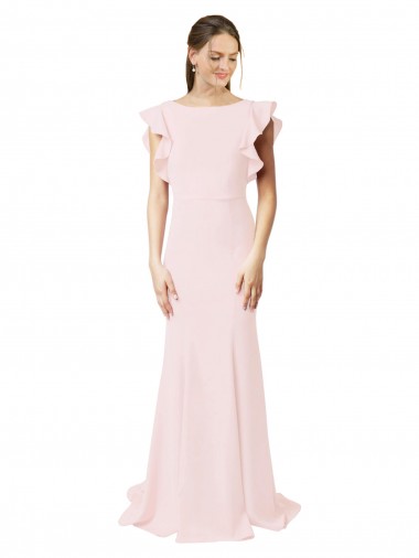 Usine Rose Sirène Col bijou Balayage train Crêpe Stretch Longue Robes demoiselle d'honneur / Robes de bal