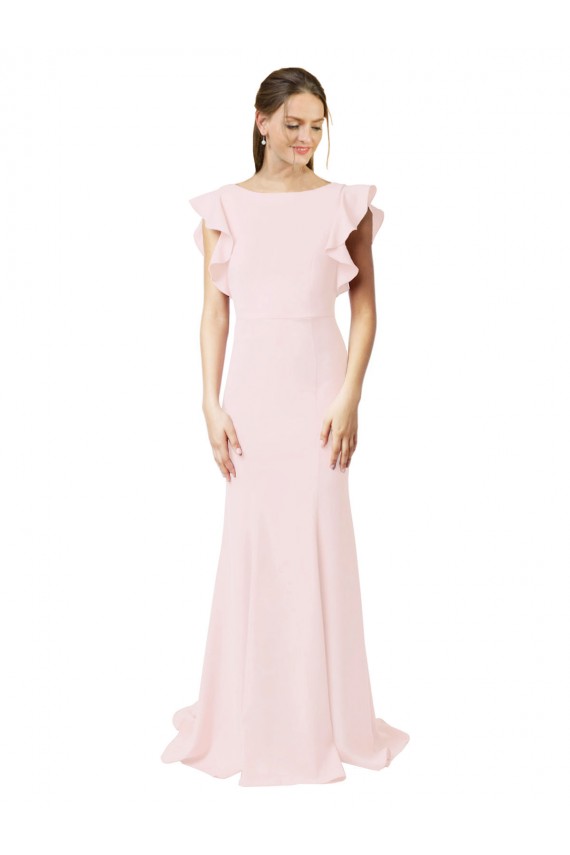 Usine Rose Sirène Col bijou Balayage train Crêpe Stretch Longue Robes demoiselle d'honneur / Robes de bal