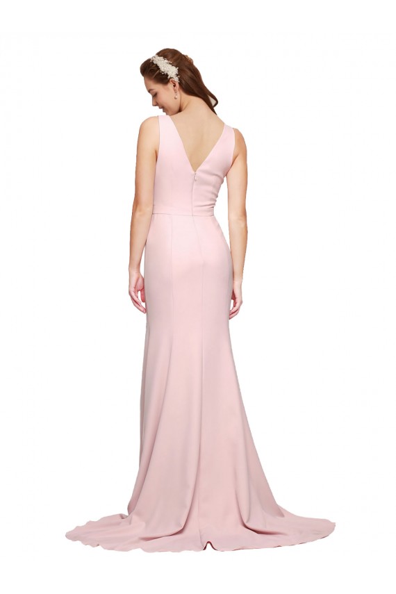Usine Rose Trapèze Col V Balayage train Crêpe Stretch Longue Robes demoiselle d'honneur / Robes de bal