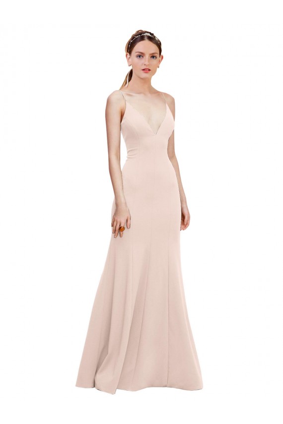 Usine Rose Trapèze Col V Crêpe Stretch Longue Formelles Robes demoiselle d'honneur / Robes de soirée / Robes de bal