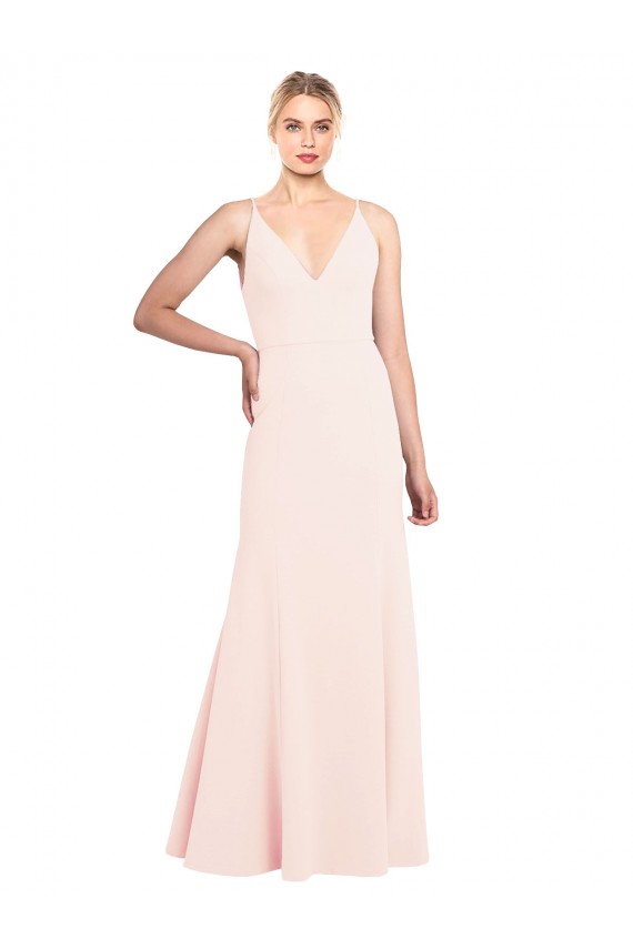 Usine Rose Trapèze Col V Crêpe Stretch Longue Formelles Robes demoiselle d'honneur / Robes de soirée / Robes de bal