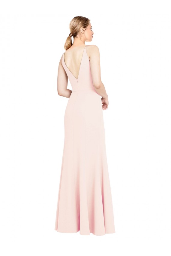 Usine Rose Trapèze Col V Crêpe Stretch Longue Formelles Robes demoiselle d'honneur / Robes de soirée / Robes de bal