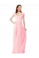 Usine Rose Trapèze Col V Mousseline Longue Robes demoiselle d'honneur
