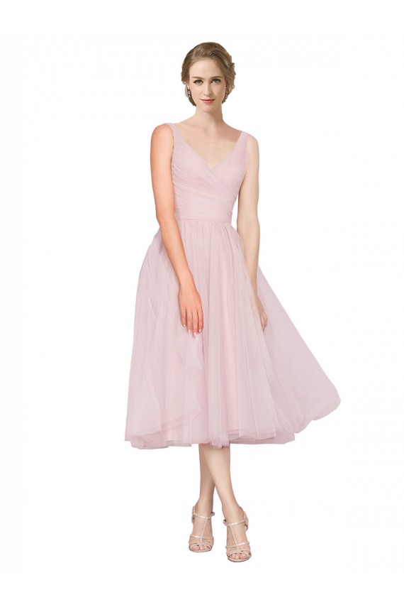 Usine Rose Trapèze Col V Tulle Courte Robes demoiselle d'honneur / Robes de cocktail