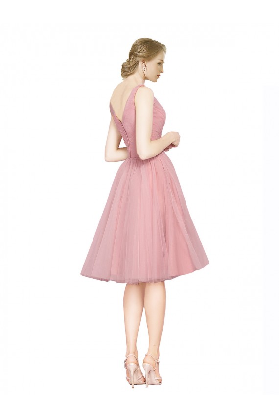 Usine Rose Trapèze Col V Tulle Courte Robes demoiselle d'honneur / Robes de cocktail