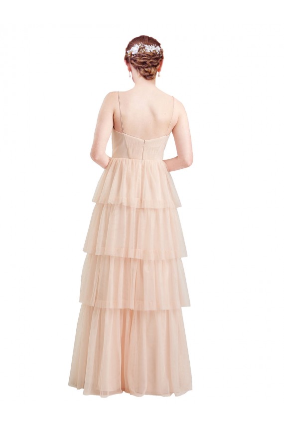 Usine Rose Trapèze Col V Tulle Longue Robes demoiselle d'honneur