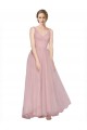 Usine Rose Trapèze Col V Tulle Longue Robes demoiselle d'honneur