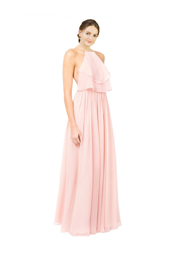 Usine Rose Trapèze Licou Mousseline Longue Robes demoiselle d'honneur