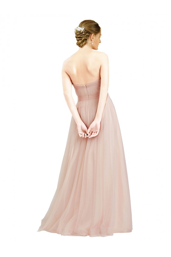 Usine Rose Trapèze Sans bretelle Tulle Longue Robes demoiselle d'honneur